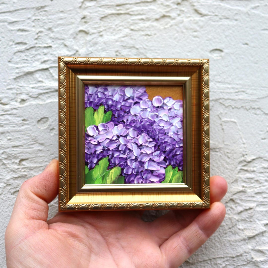Purple Hydrangea Small Oil Painting Flowers Original Miniature Artwork ...
