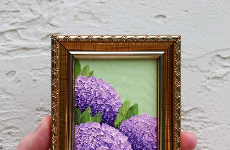 Purple Artwork Hydrangea Oil Painting: Original Small Impasto Floral ...