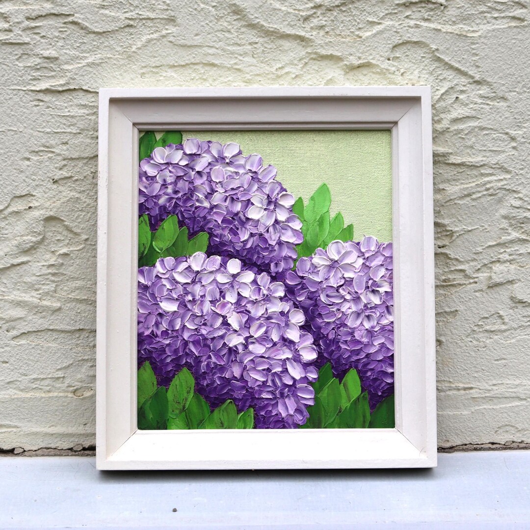 Hydrangea Oil Painting Original Art Purple Flowers Artwork Hand Painted ...