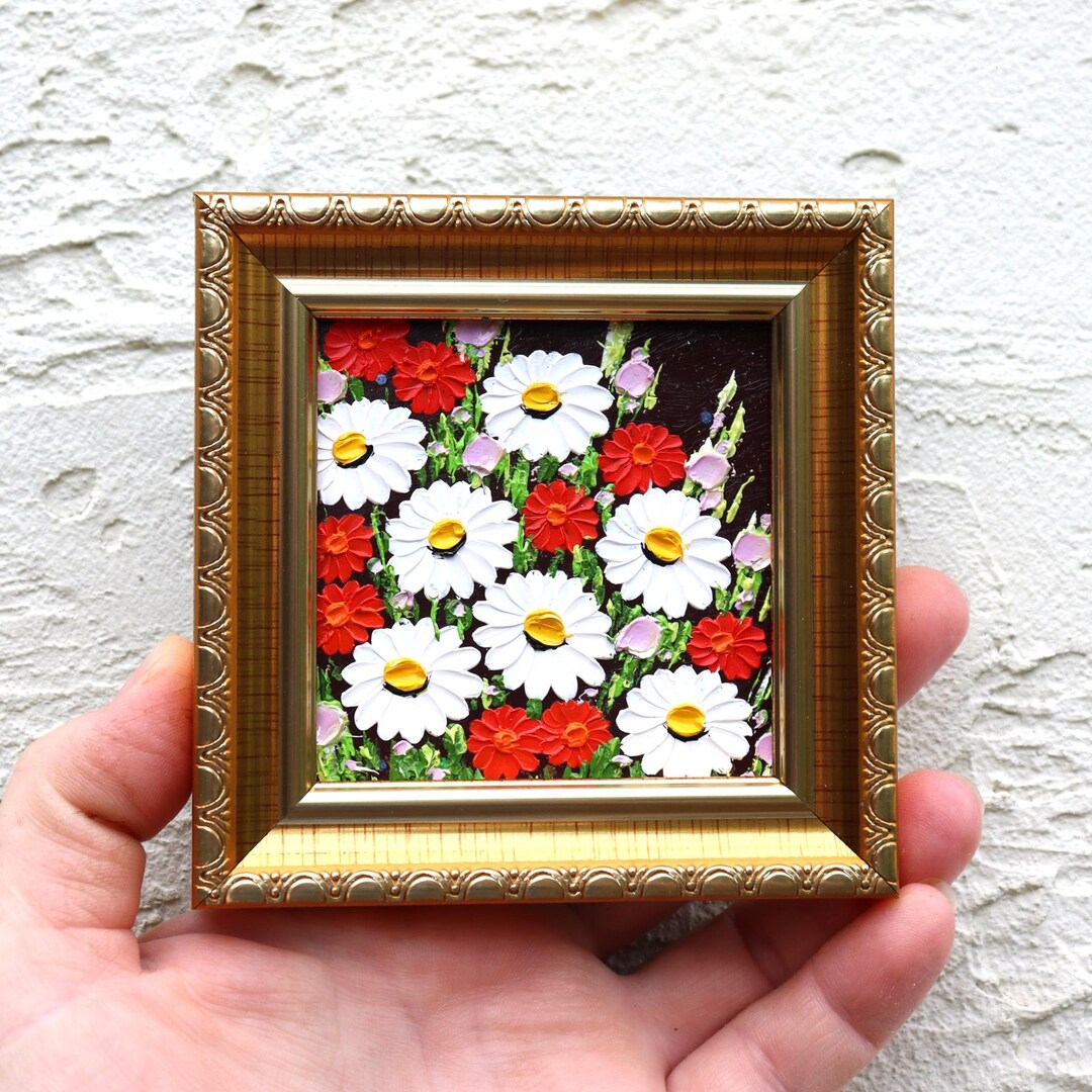 Daisy Artwork Flowers Bouquet Oil Painting Original Miniature Impasto ...