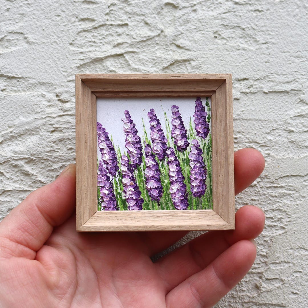 Lavender Mini Painting Purple Flowers Small Artwork Frame Oil Painting ...