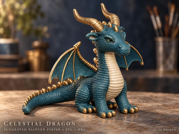 Celestial Dragon STL & OBJ – Detailed Fantasy Dragon 3D Model, Crochet-Inspired Sculpture, Digital Download