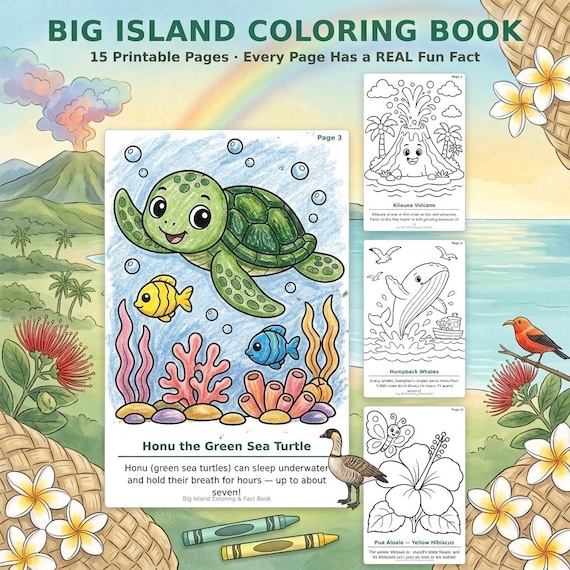 Big Island Hawaii Coloring Book for Kids: 15 Printable Fun Fun Fact PDF Download
