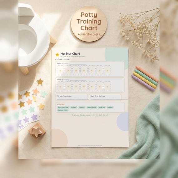 Toddler Potty Training Chart: 6-Page Sticker Tracker with Milestones (Digital Download)