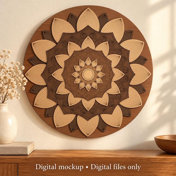 Lotus Mandala SVG, 9-Layer Engraved Design With SVG and DXF Files