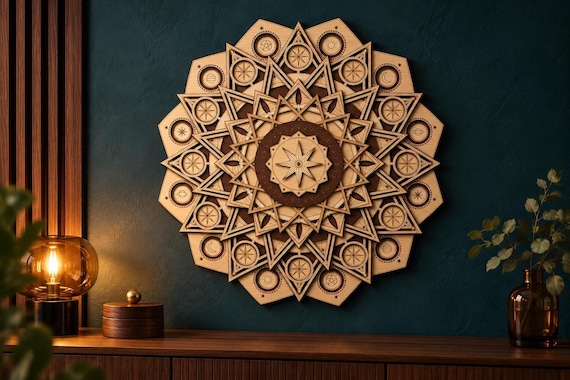 Laser Cut Mandala SVG and DXF Files, 12-Layer Celestial Star Design