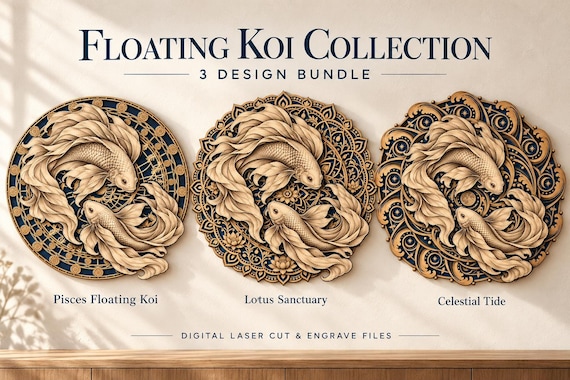 Koi Mandala SVG Bundle, 3 Laser Cut Designs with SVG and DXF Files