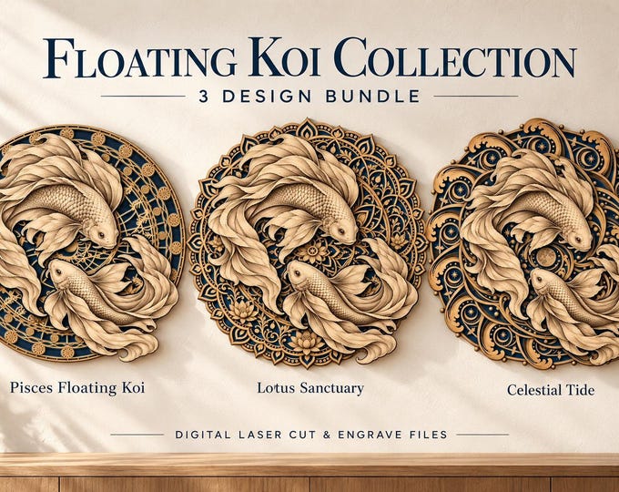 Featured listing image: Koi Mandala SVG Bundle, 3 Laser Cut Designs with SVG and DXF Files