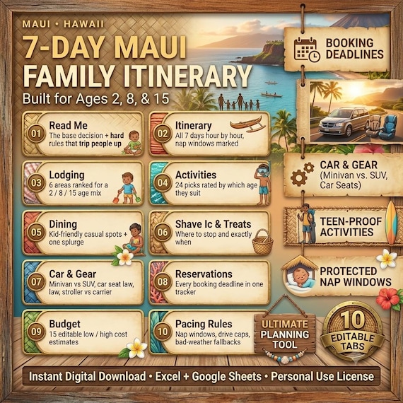 7-Day Maui Family Itinerary | Ages 2, 8, 15 (Digital Download)