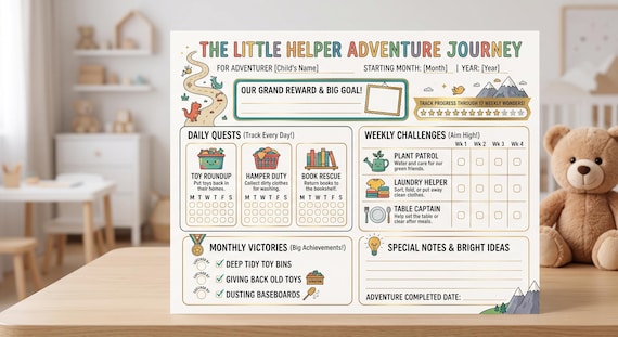 Printable Kids Chore Chart | The Little Helper Adventure Journey Reward Tracker
