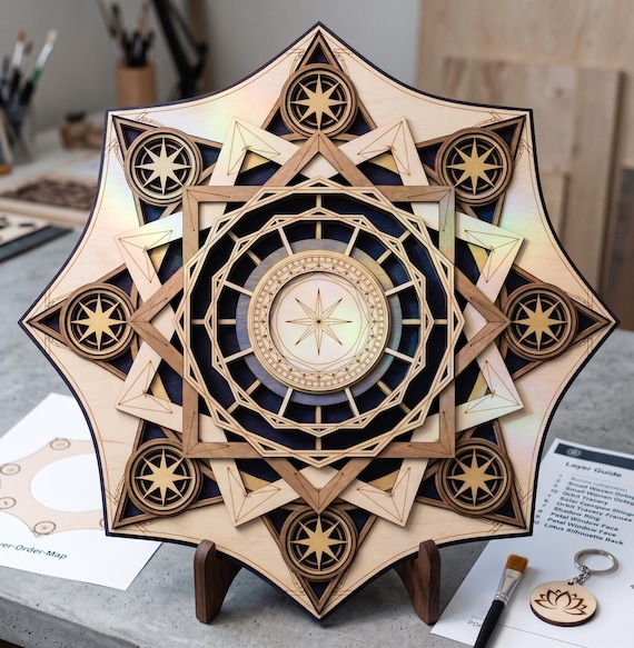 Laser Cut Mandala, 10-Layer Lotus SVG File | 3D Wood Art Template