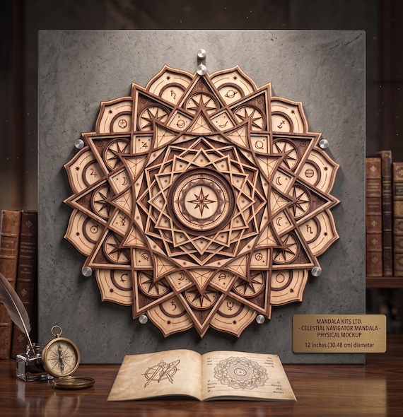 Celestial Compass Mandala Laser Cut File | Layered SVG Wood Art
