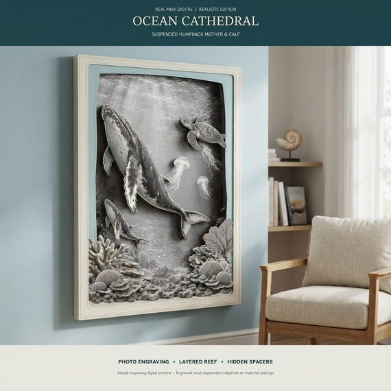 Humpback Whale SVG, Layered Ocean Shadow Box With Sea Turtle Files