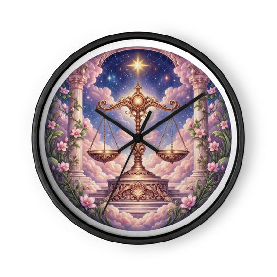 Libra Astrology Wall Clock, 10" Square, Silent Movement, Wooden Frame Art (10"x10")