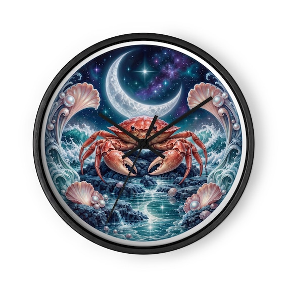 Cancer Crab Wall Clock, Coastal Celestial Art, Silent Quartz Movement (10 Inch)