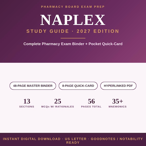NAPLEX 2027 Study Guide: Pharmacy Exam Binder + Quick-Card (Digital Download)