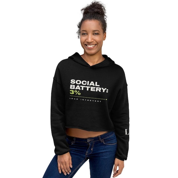 Cropped Cotton Hoodie: Raw Hem, Dropped Shoulder, Loud Introvert