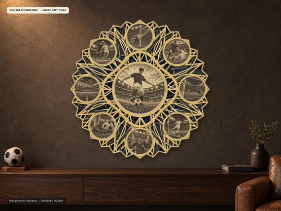 Soccer Laser File, 12-Layer Mandala Design with SVG, DXF and PNG Engravings