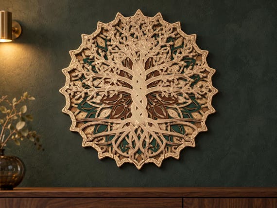 Tree Of Life SVG, 12-Layer Engraved Mandala Files in Three Sizes