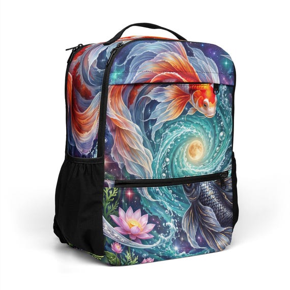 Koi Fish Backpack in 100% Polyester, 16.1 L Utility Bag with Laptop Pocket