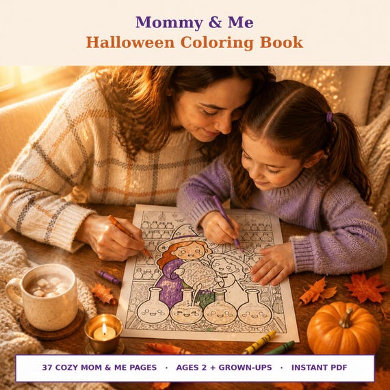 Mommy & Me Halloween Coloring Book | 37 Cozy Family Pages (PDF Download)