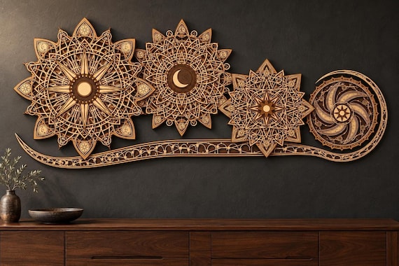 Mandala Laser File Bundle, 8ft Layered Celestial Wall Art SVG and DXF