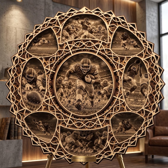 Football Mandala SVG and DXF Files, 16-Layer Laser Cut Design