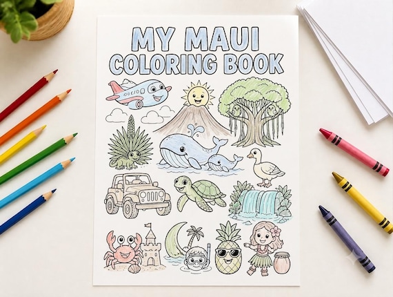 Maui Kids Coloring Book | Hawaiian Luau Party Activity (PDF Download)