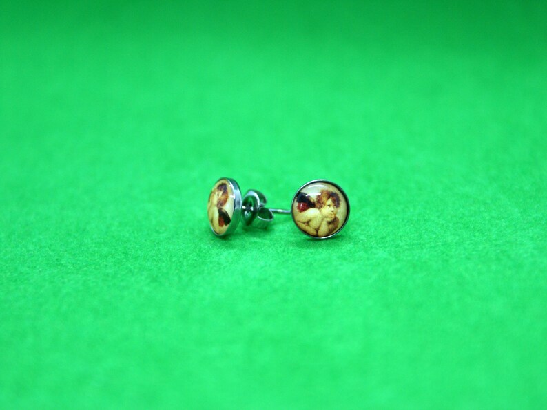 Painter Birthday Art Lover Earring Birthday Gift Brown Angel Painting Cream Artist Quirky, Unique Ladies Bubble Stud