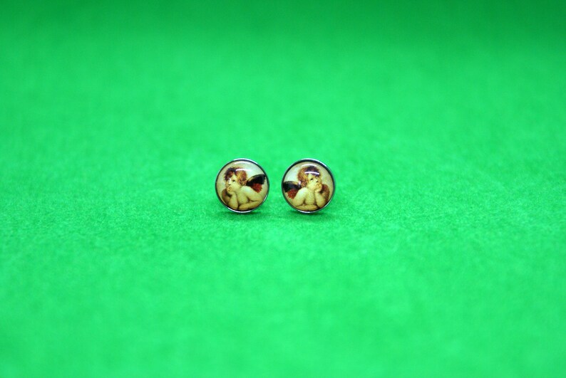 Painter Birthday Art Lover Earring Birthday Gift Brown Angel Painting Cream Artist Quirky, Unique Ladies Bubble Stud