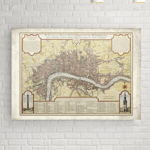 Plan de la Ville de Londres Et de Westminster Vintage Poster, Antike Karte von London Retro Kunstdruck