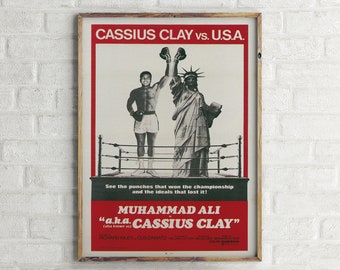 Cassius Clay vs. U.S.A. - Muhammad Ali in "a.k.a. Cassius Clay" Original Vintage Movie Poster, Retro Wall Art Print