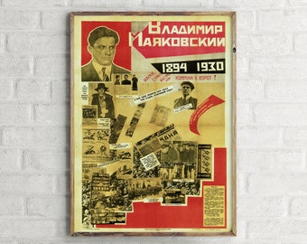 Vladimir Mayakovsky 1894-1930 Vintage Russian Poster, Retro Wall Art Print