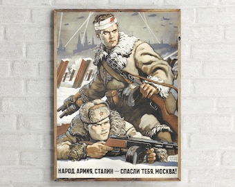 Russian Army Vintage Propaganda Poster, Retro War Art Print