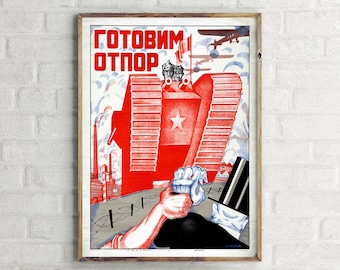 Red Army Russian Tank vintage Propaganda Poster, Retro Wall Art Print