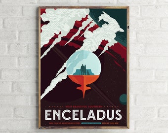 NASA Enceladus Travel Poster, Wall Art Design Print