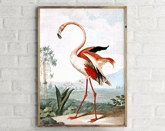 American Flamingo Vintage Sketch Poster, Retro Wall Art Print