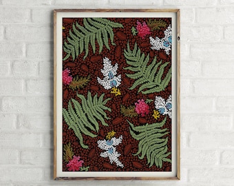 Vintage Botanical Floral Pattern Poster, Retro Wall Art Print