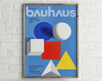 Bauhaus - 50 Jahre Vintage Exhibition Design Poster, Retro Wall Art Print