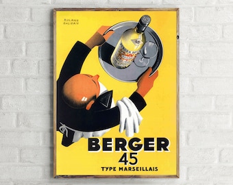 Berger 45 Type Marseillais Vintage Wine Advertisement Poster, Retro Wall Art Print