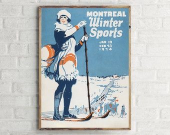 Vintage 1924 Montreal Winter Sports Poster, Limited Edition Retro Travel Art Print