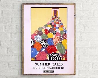 Summer Sales Quickly Reached by Underground Retro Travel Poster, London Underground Vintage Wall Art Print