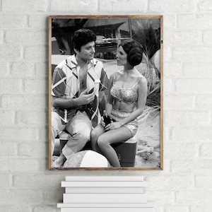 Carrie Fisher and Bill Murray Schwarz-Weiß Poster, Wall Art Print