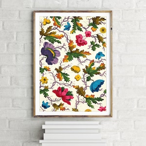 Bunte Blume Herbst Blatt Design Floral Muster Vintage Poster, Retro Wand KunstDruck