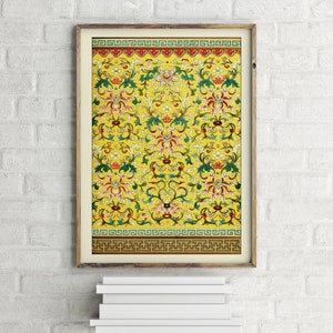 Patrón de jarrón floral tradicional chino Póster vintage, impresión de arte de pared retro