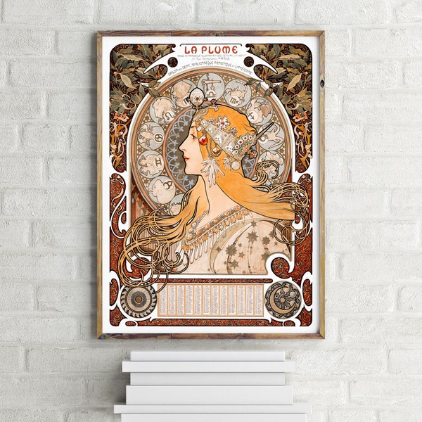 Zodiaque La Plume Vintage Art Poster, Retro Wall Art Print