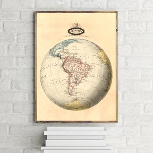 Amérique Einzigartige Vintage Globus Karte, Antiker Reise Kunstdruck, Retro