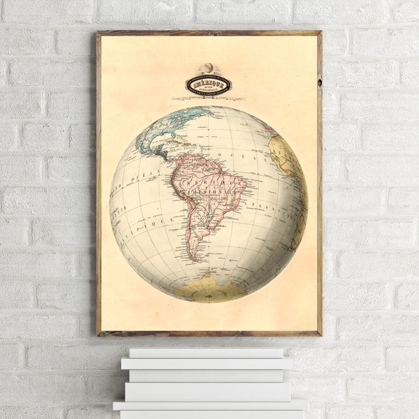 Amérique Unique Vintage Globe Map, Antique Travel Art Print, Retro