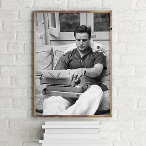 Marlon Brando e il suo gatto poster in bianco e nero, stampa artistica murale