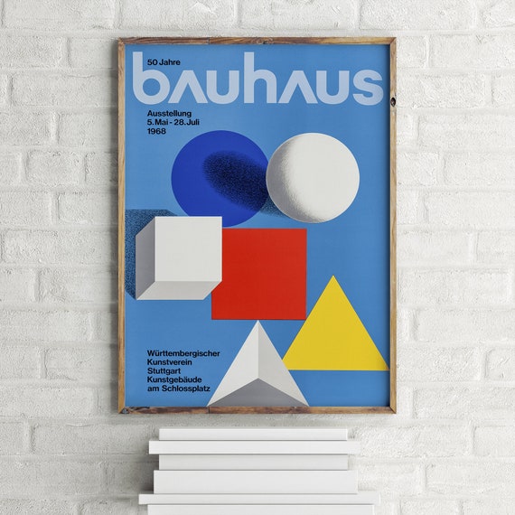 Bauhaus - 50 Jahre Vintage Exhibition Design Poster, Retro Wall Art Print